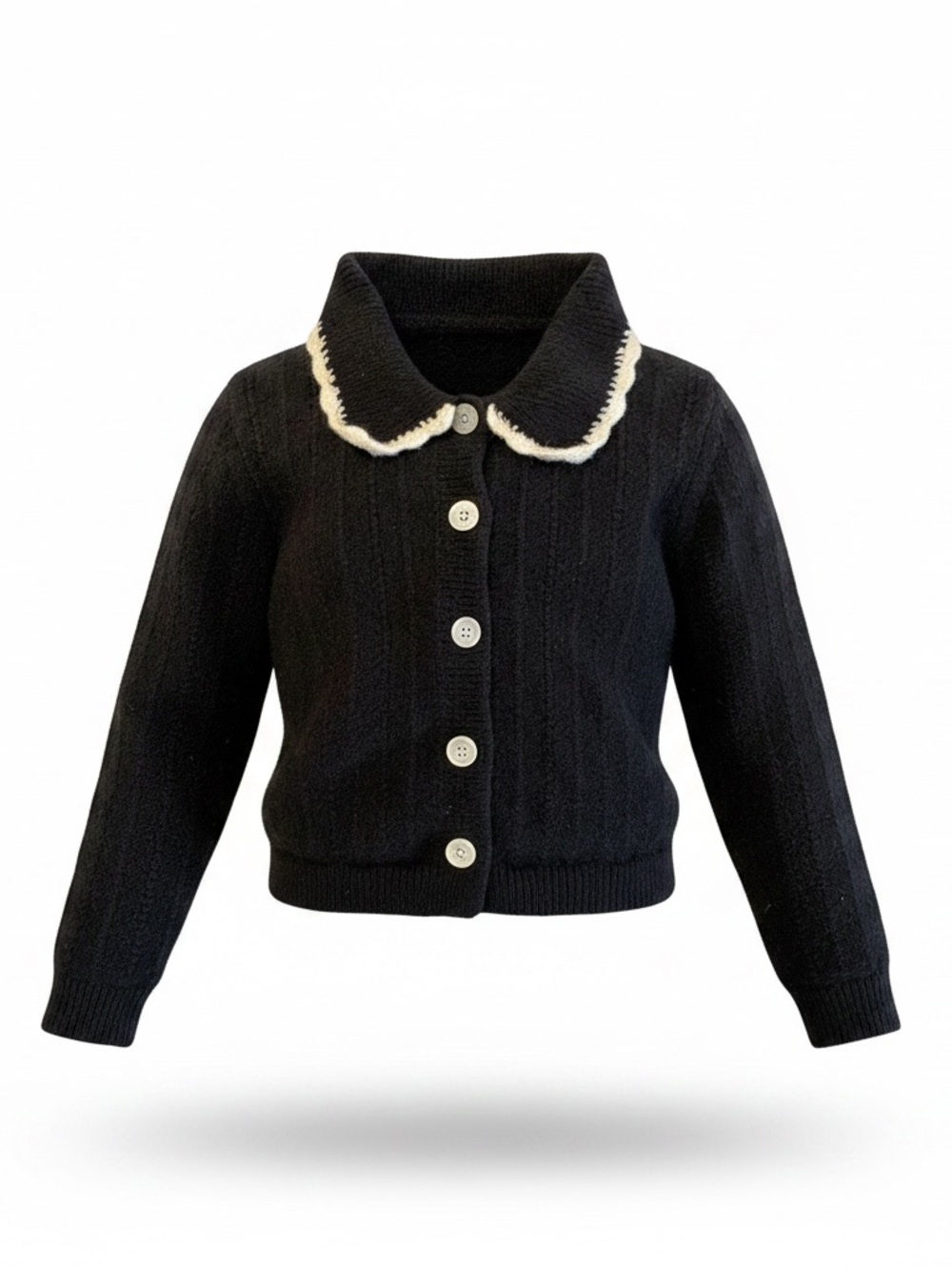 C. Orange Girls Size Small Black 100% Wool Cardigan Sweater Contrast Collar